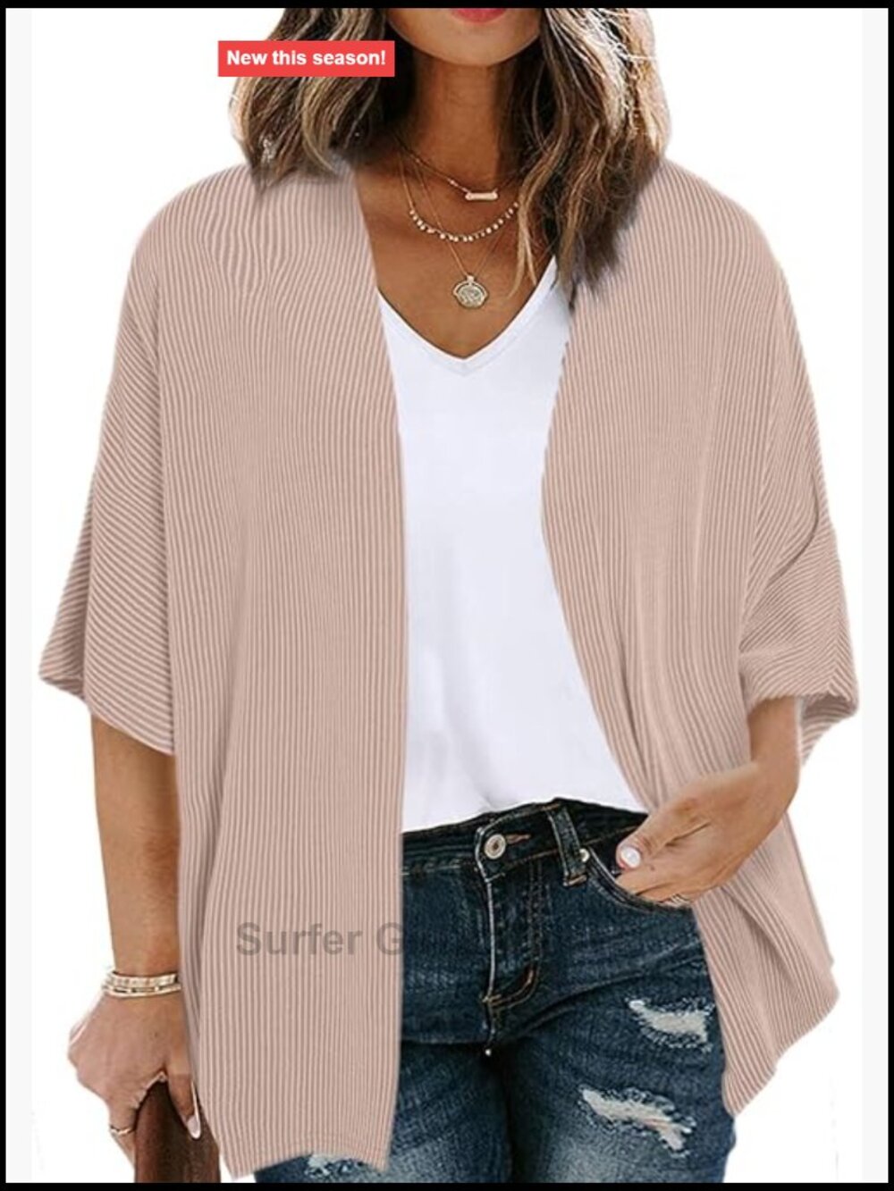Plus Size Lightweight Ribbed Knit Kimono Cardigan Half Sleeve Cover Up